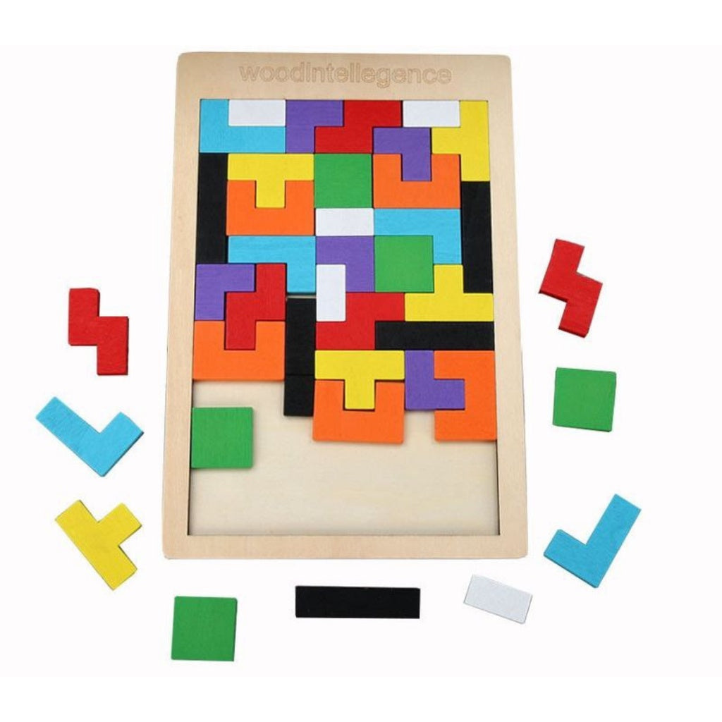 Wooden Puzzle Tetris Intelligence Brain Games Building Blocks for Kids by WISHLAND